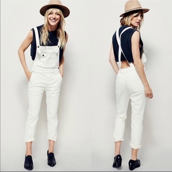 SOLD Free People jean denim overalls white - Picture 1 of 7